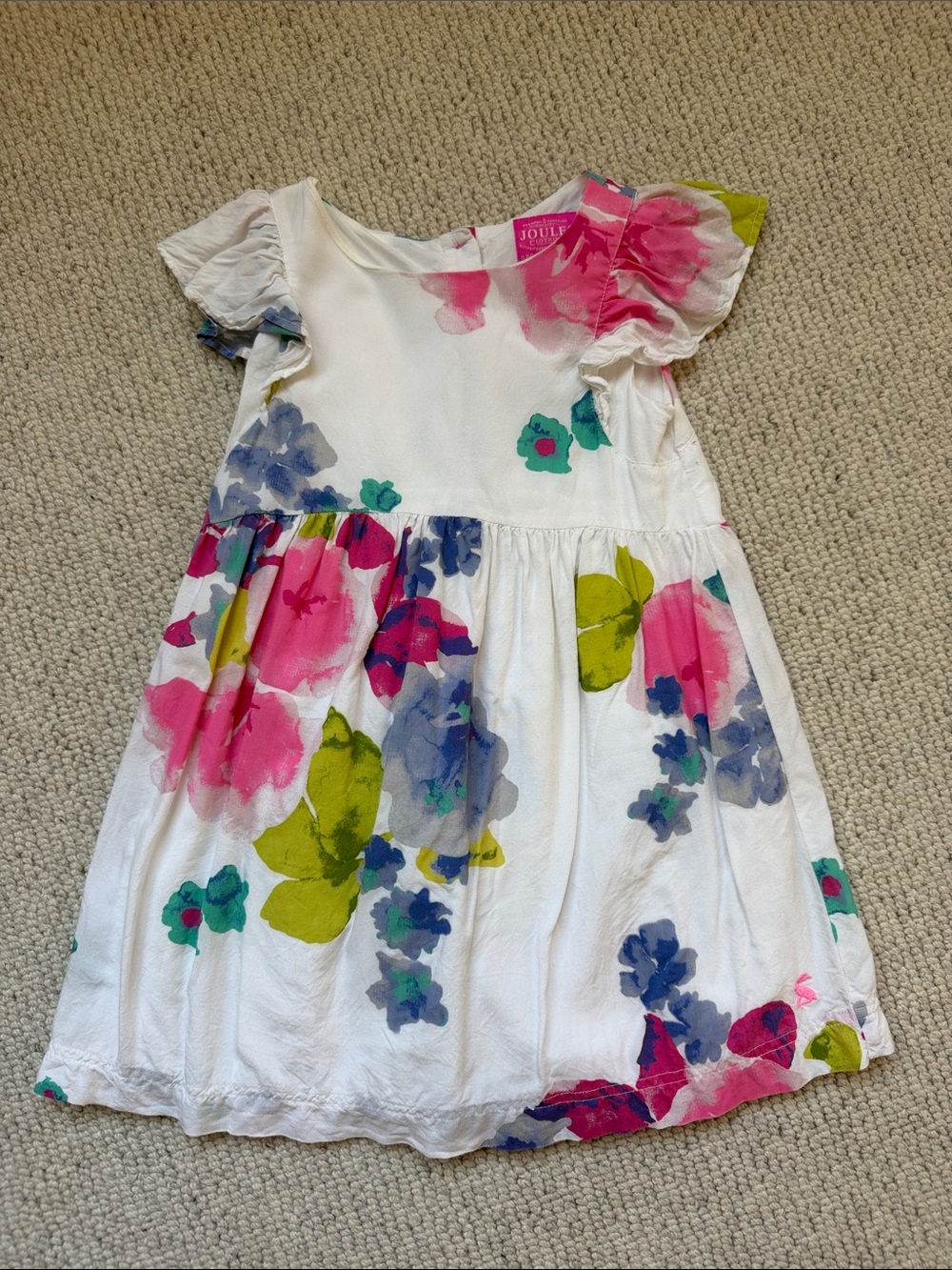 Joules White Watercolor Floral Print Dress